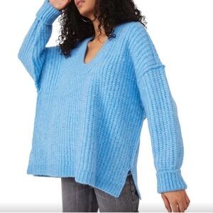 Free People Blue Bell U-neck sweater in Blue Ice